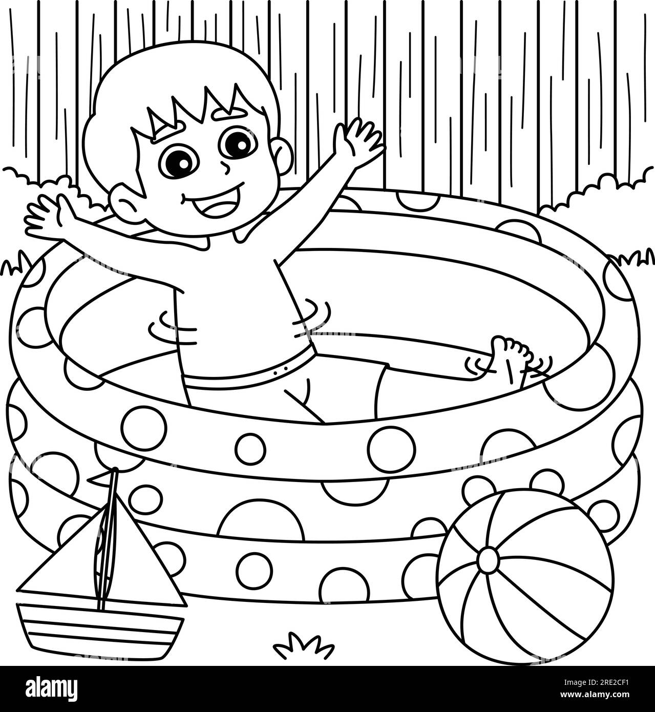 Boy in swimming pool summer coloring page stock vector image art