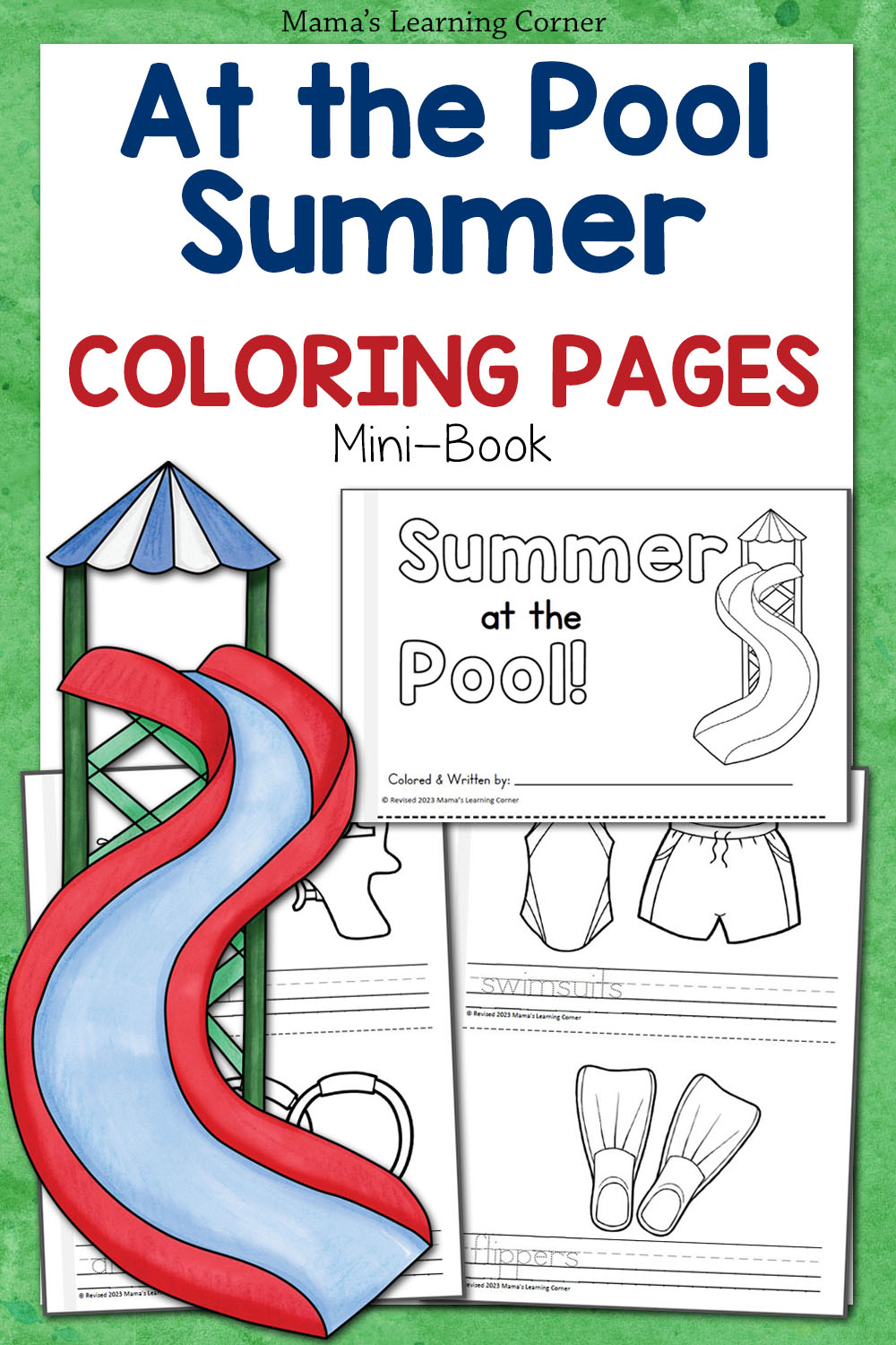 Summer coloring pages at the pool