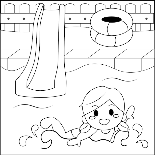 Premium vector hand drawn swimming pool outline doodle coloring page