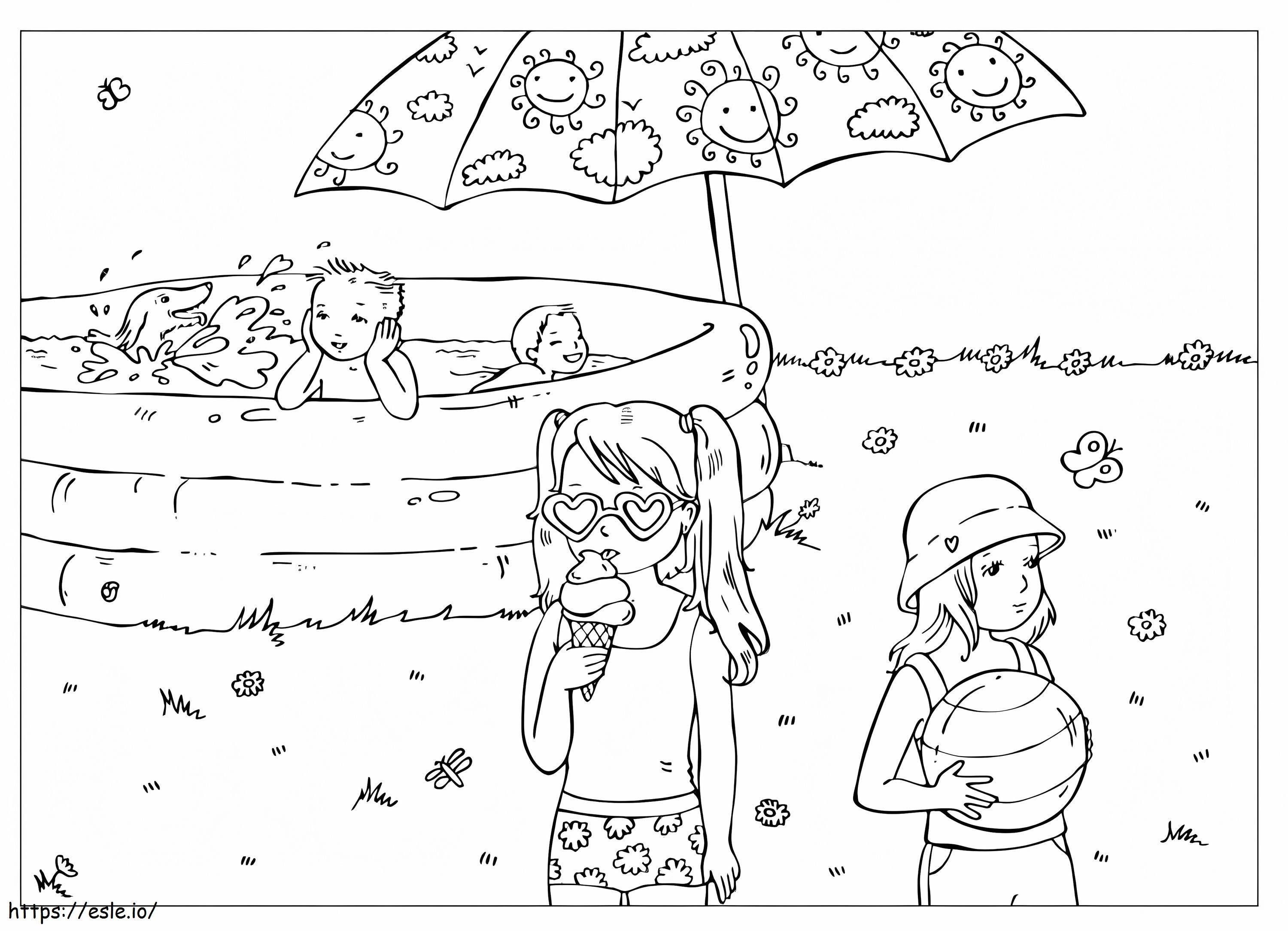 Kids in swimming pool coloring page