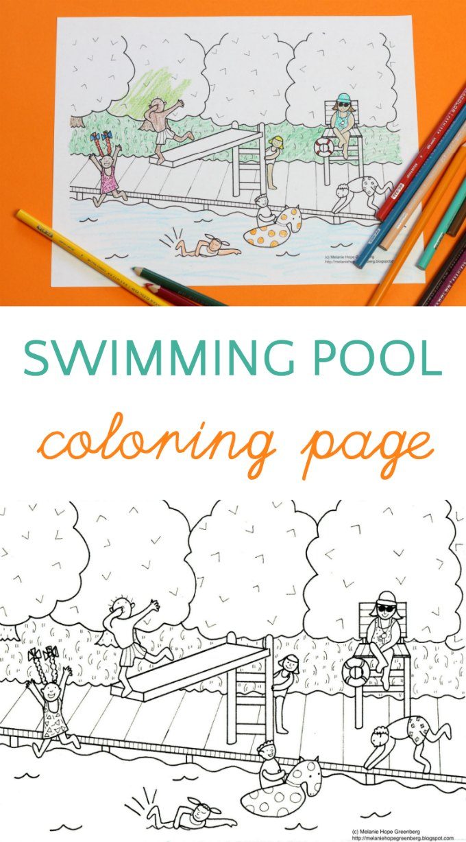 Get your summer on with this swimming pool coloring page