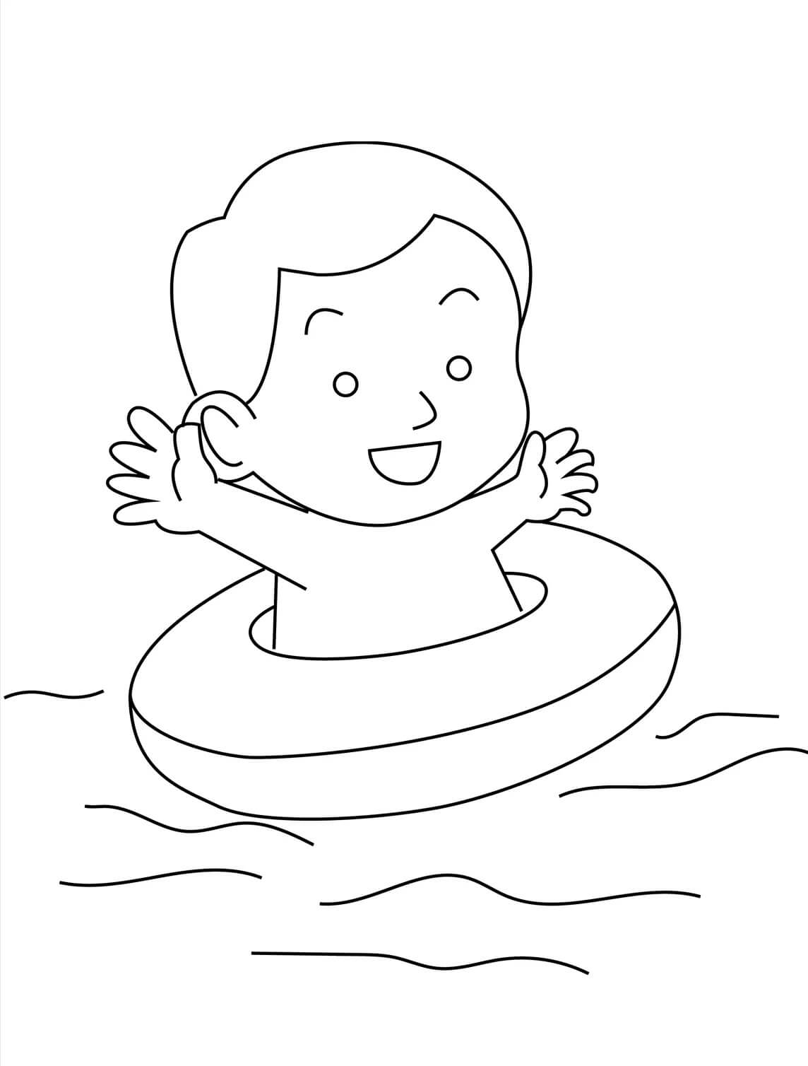 Happy child swimming coloring page