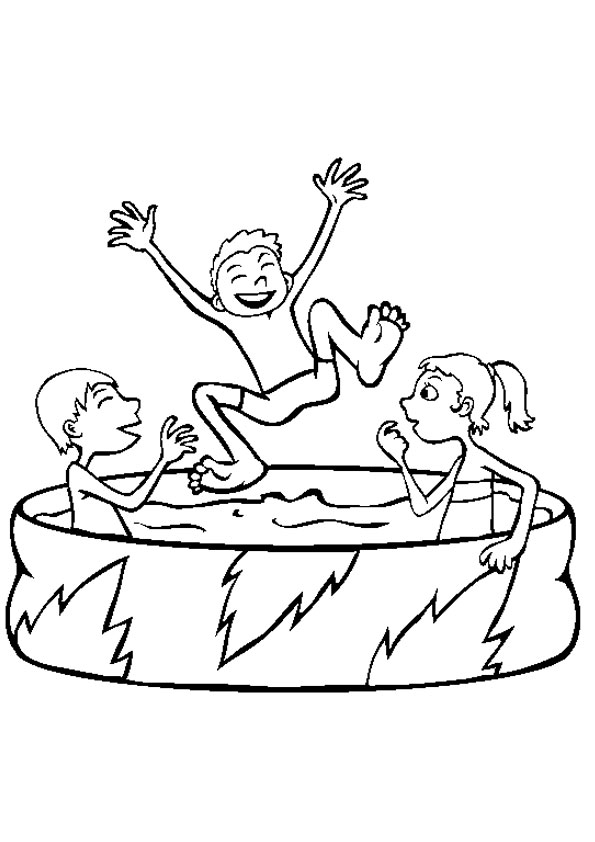 Coloring pages kids playing in swimming pool