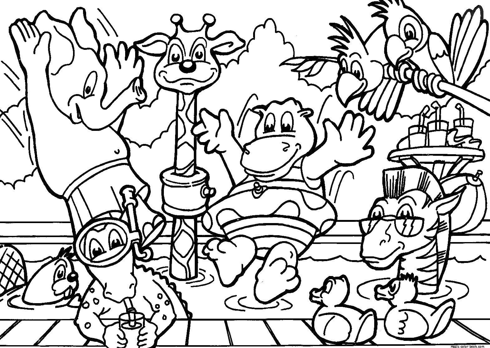 Online coloring pages the coloring the animals swim in the pool animals
