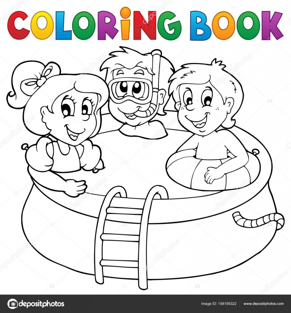 Coloring book pool and kids stock vector by clairev