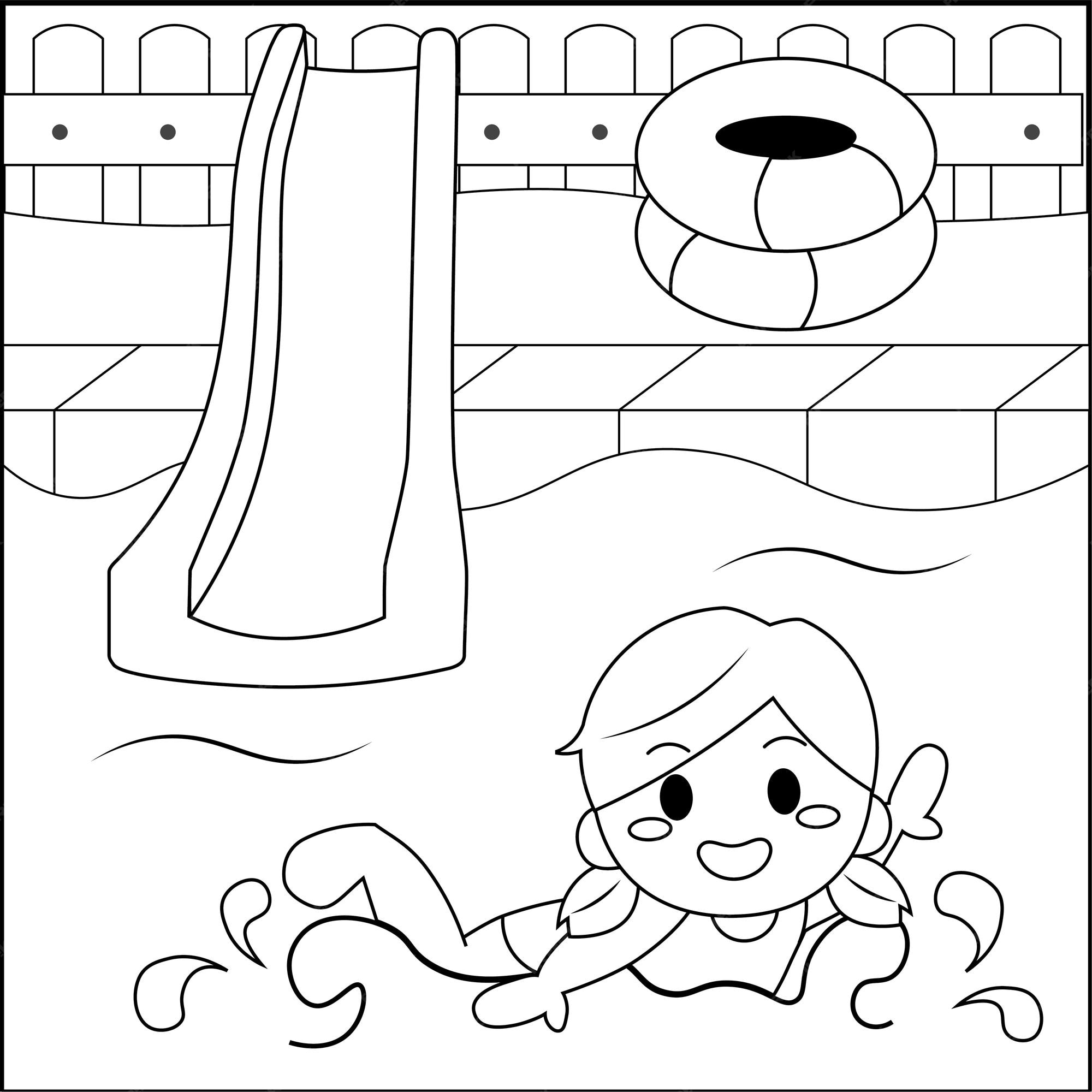 Premium vector hand drawn swimming pool outline doodle coloring page