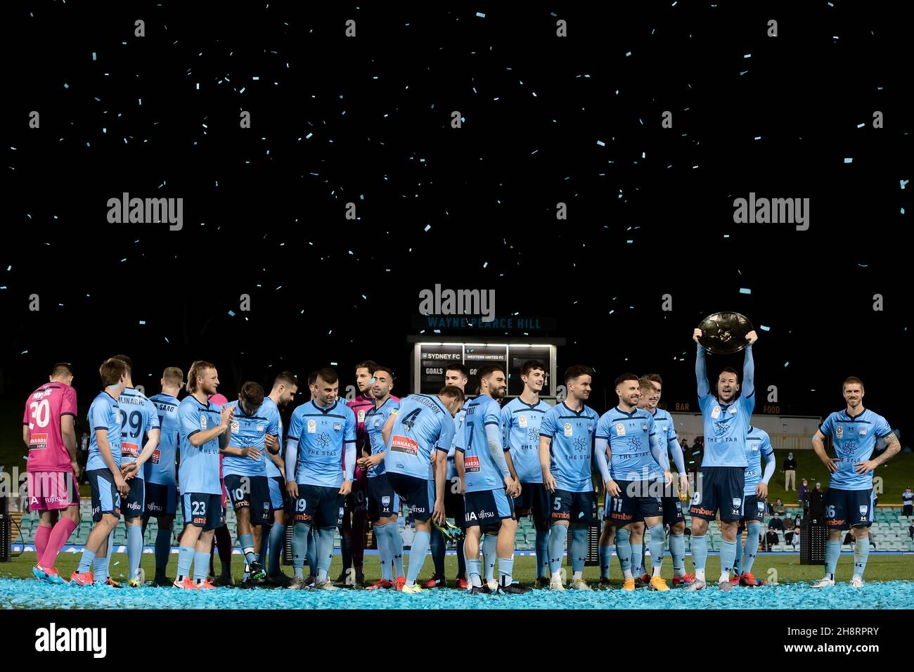Sydney fc celebrating with the premiers plate stock photo