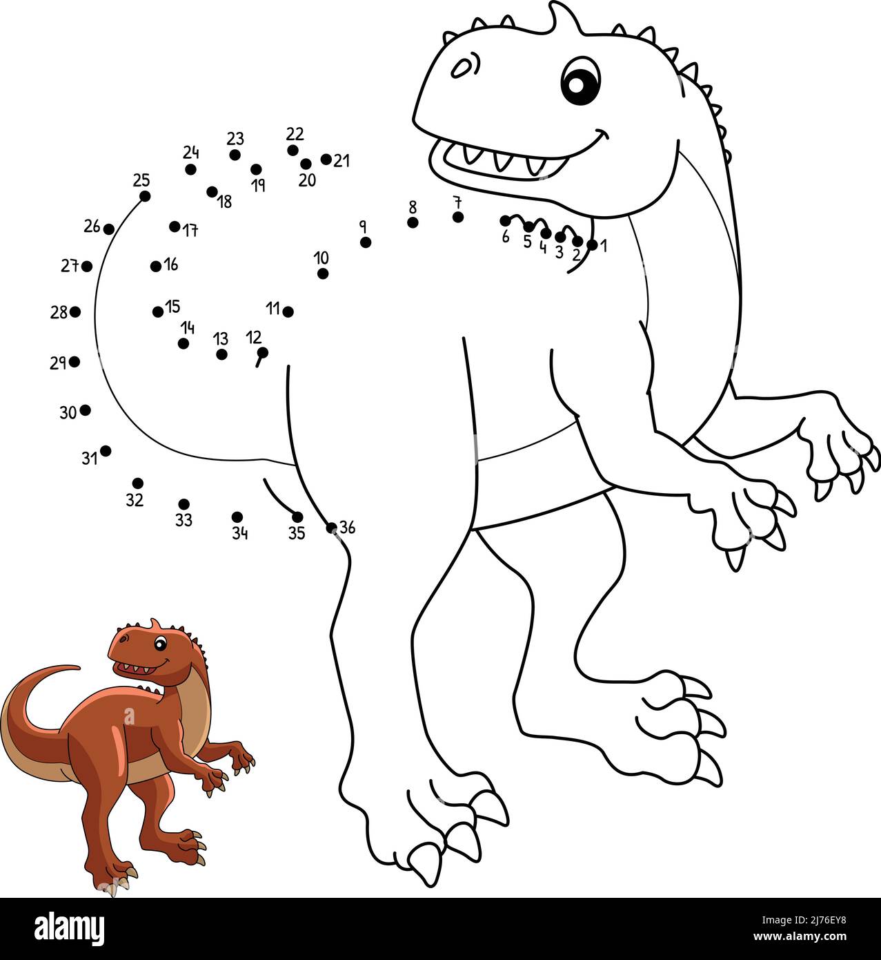 Dot to dot rajasaurus dinosaur coloring isolated stock vector image art