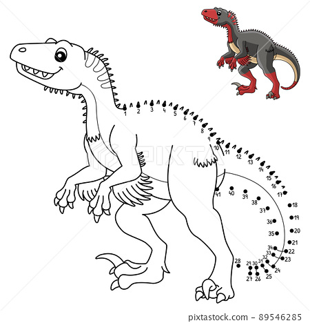 Dot to dot utahraptor dinosaur coloring isolated