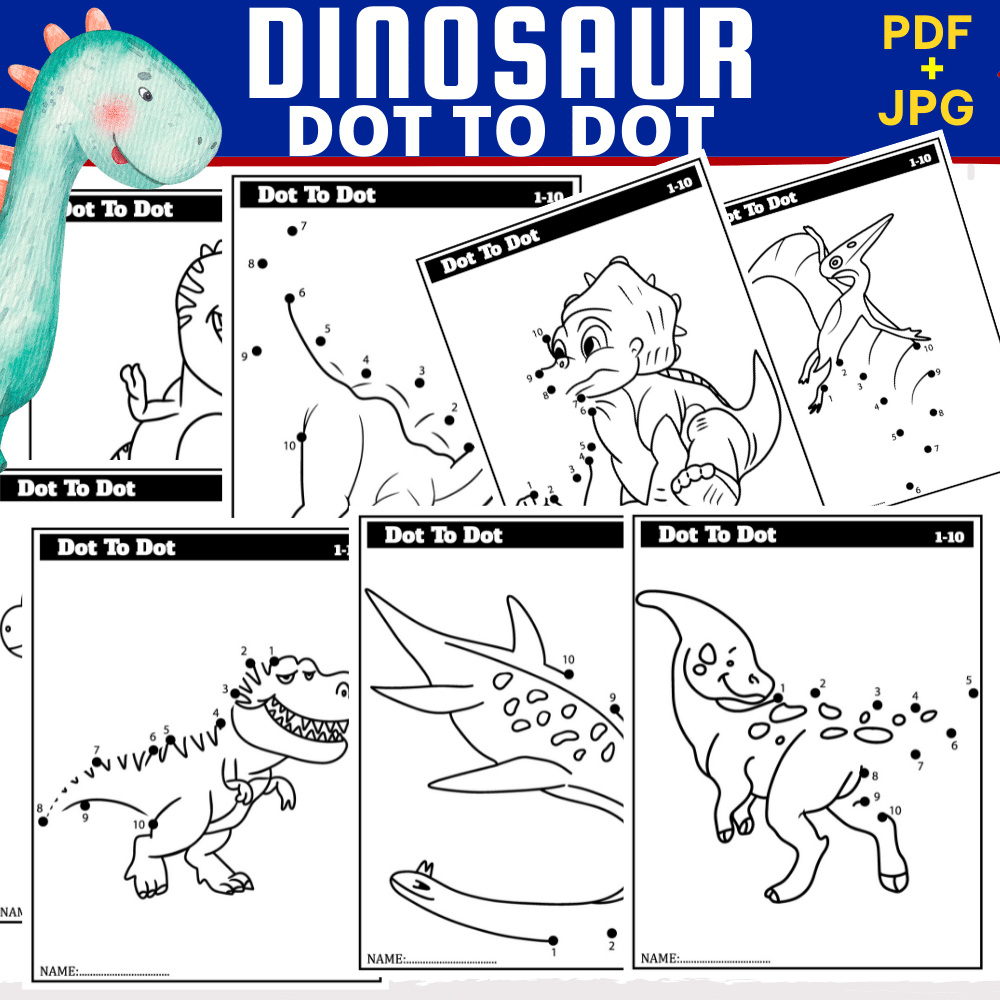 Dinosaur dot to dot activity book learn to count