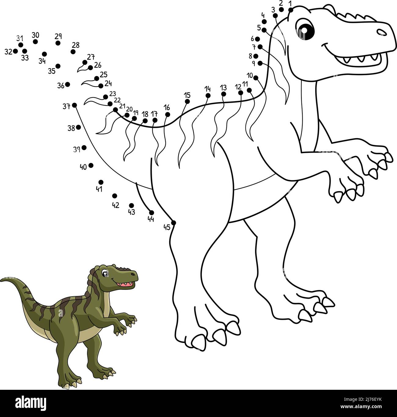 Dot to dot fukuiraptor dinosaur coloring isolated stock vector image art