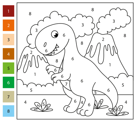 Tyrannosaurus color by number free printable coloring pages