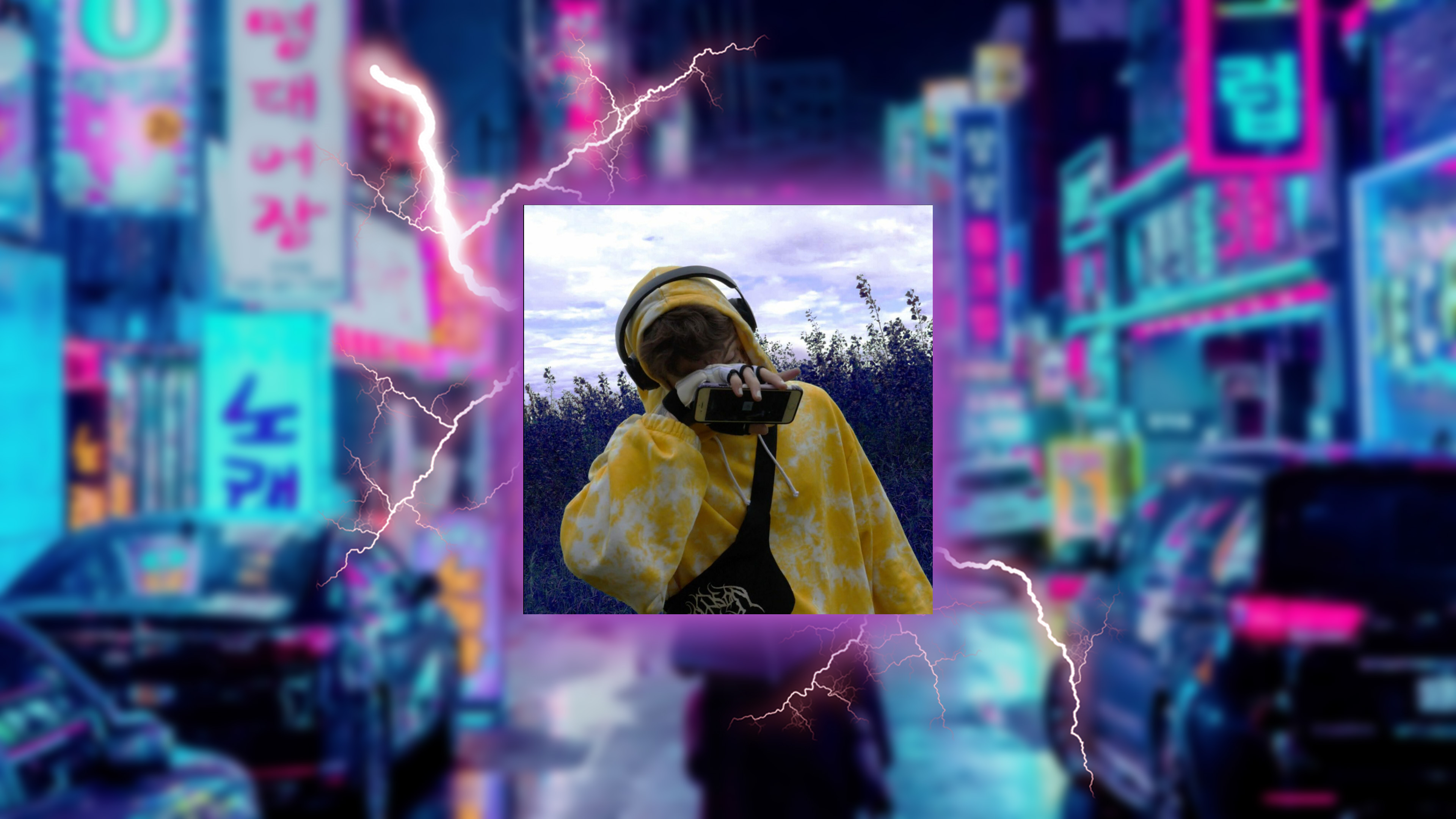 Taddl tj beastboy music musician neon japan youtube twitch headphones yellow hoodie phone rapper dat wallpaper