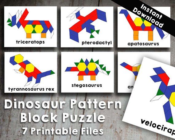 Dinosaur pattern block tangram puzzles printable digital download