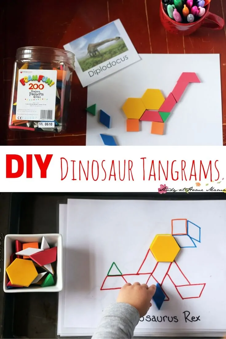 Diy dinosaur tangrams dino busy bags â sugar spice and glitter