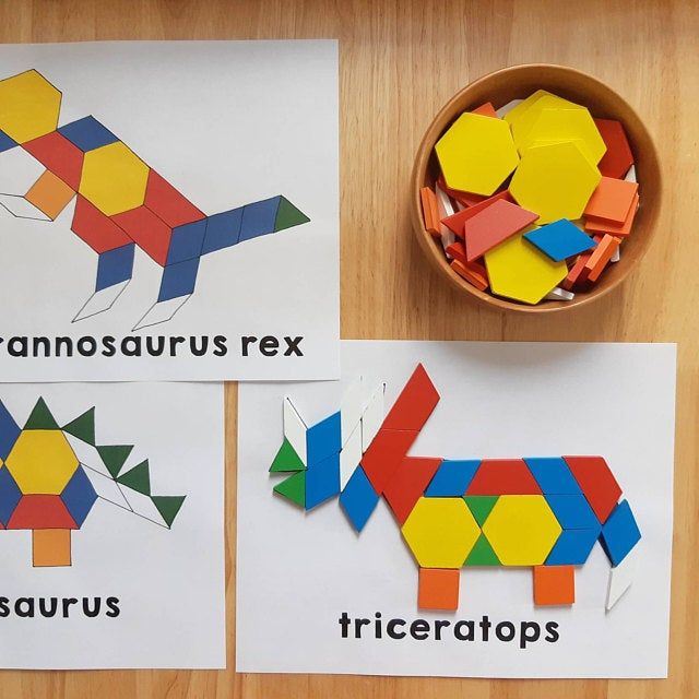 Dinosaur pattern block tangram puzzles printable digital download