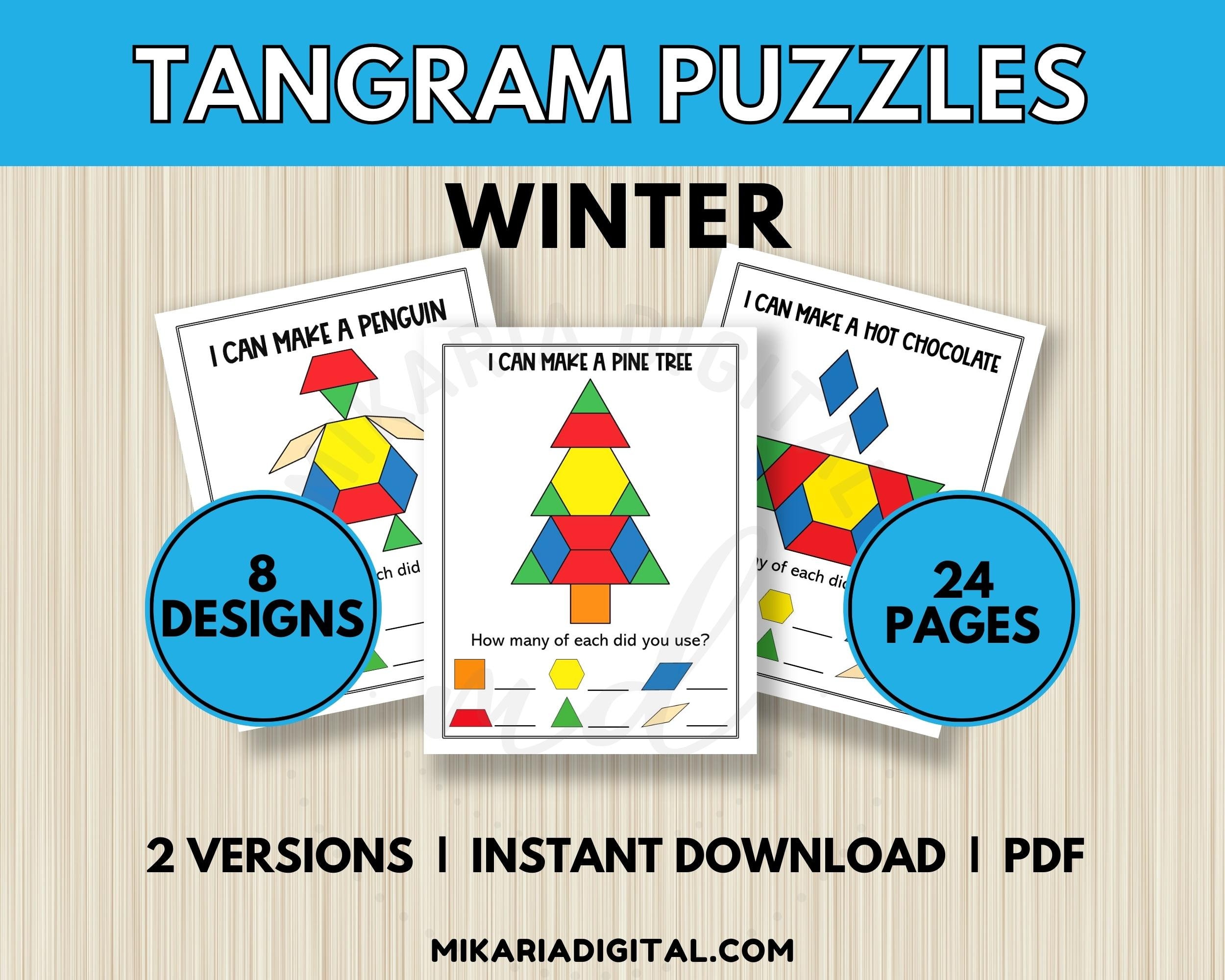 Winter pattern block mats tangram puzzle cards for kids