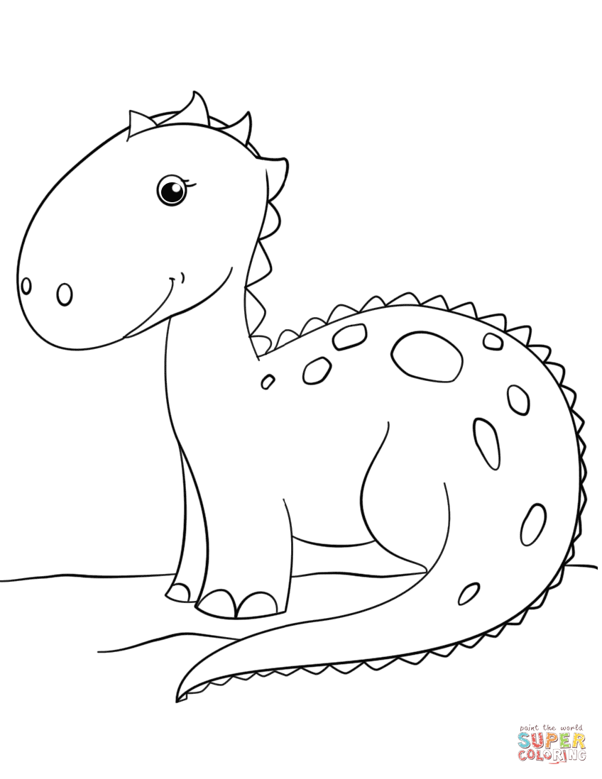 Cute cartoon dinosaur coloring page free printable coloring pages