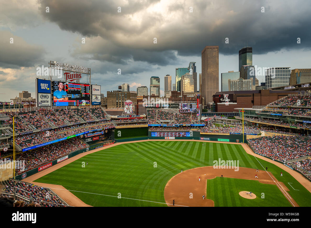 Thunderstorm over target field stock photo