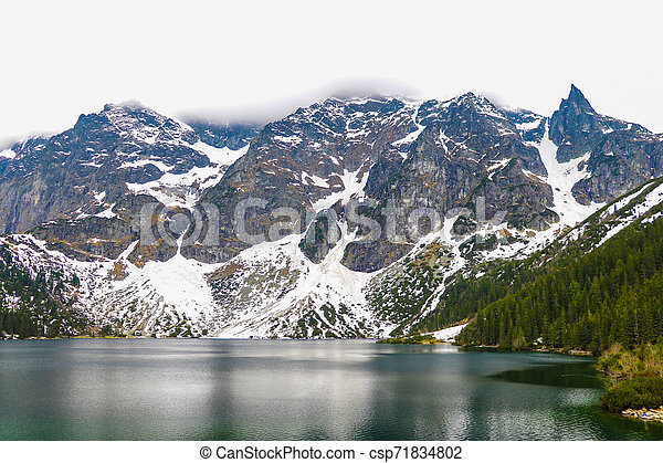 Tatra national park poland famous mountains lake morskie oko or sea eye lake in summer morning beautiful scenic view canstock