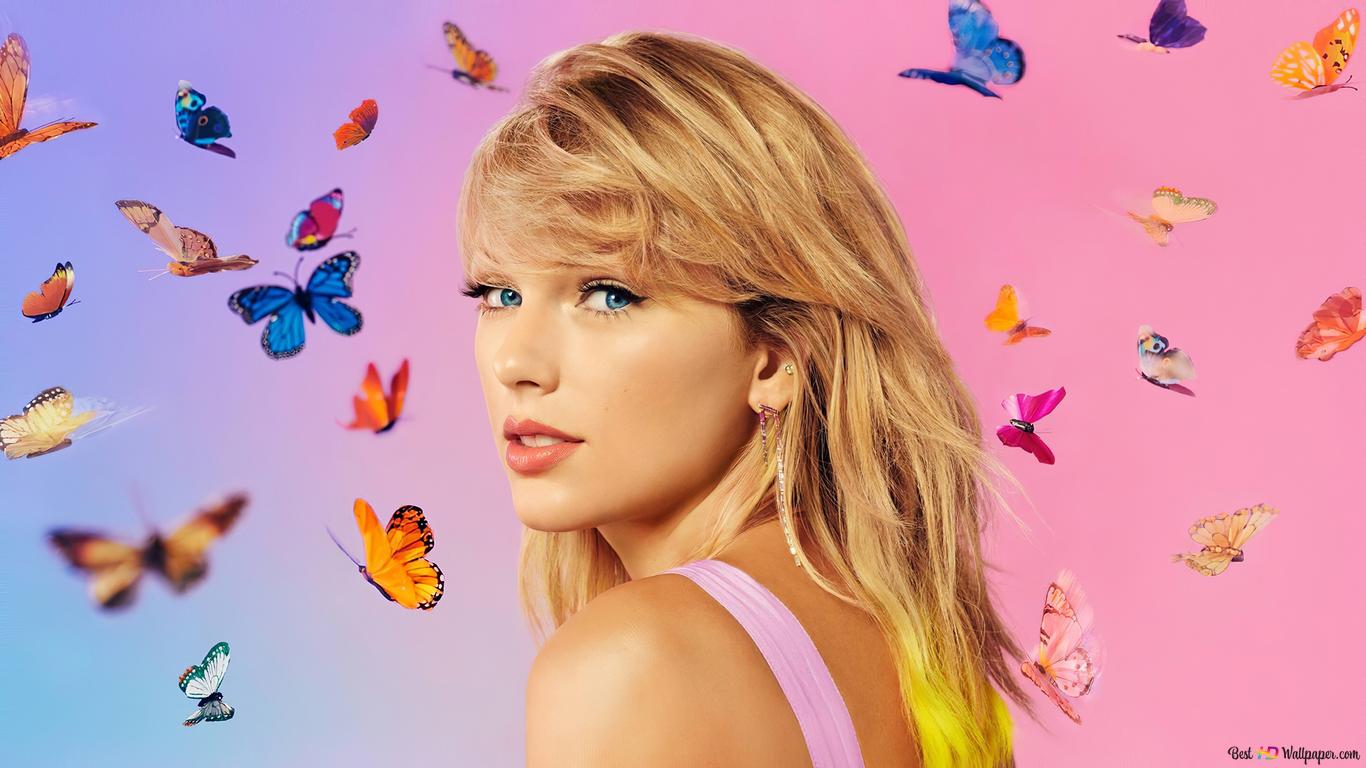 Taylor swift pink dress butterflies around colorful background hd wallpaper download
