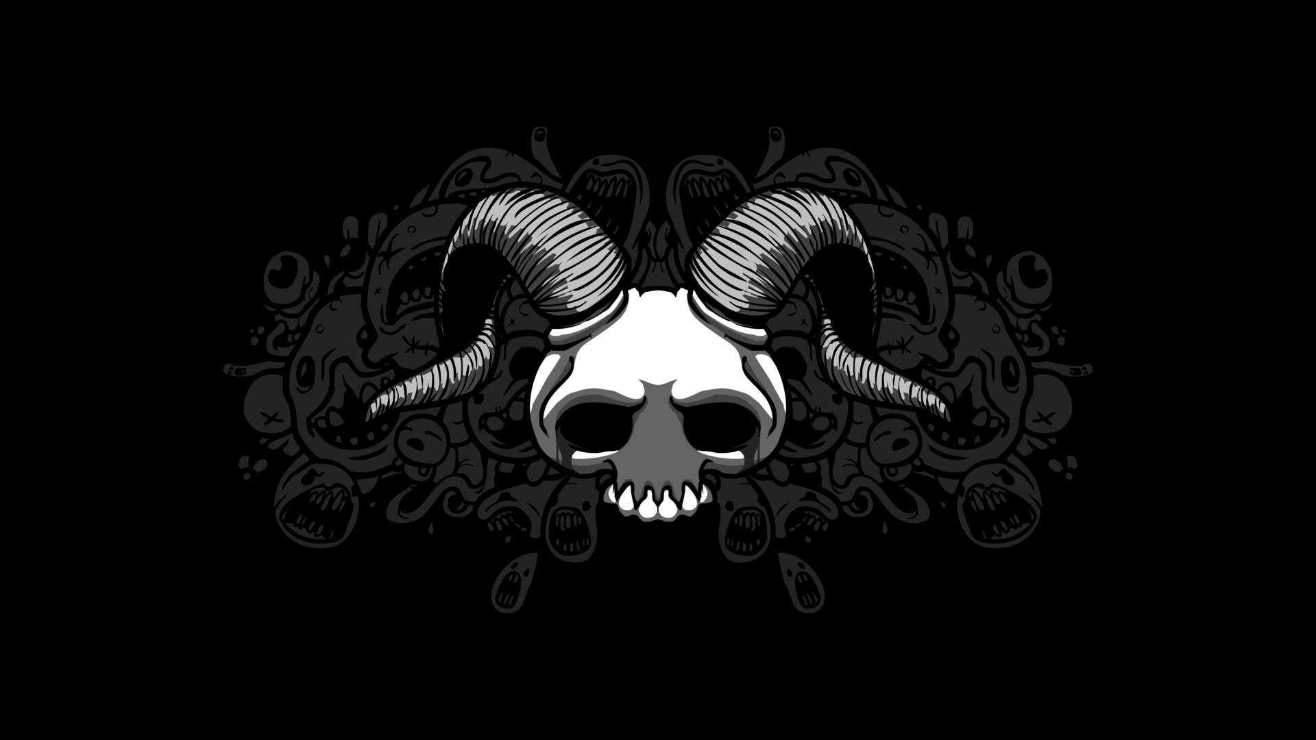 Wallpaper id the binding of isaac black skull dark horns monochrome free download