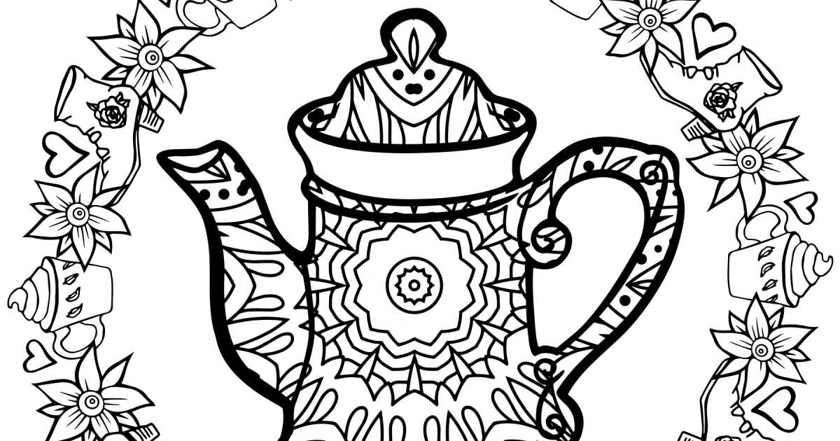 Free printable tea kettle coloring page