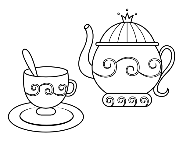 Printable teapot and teacup coloring page