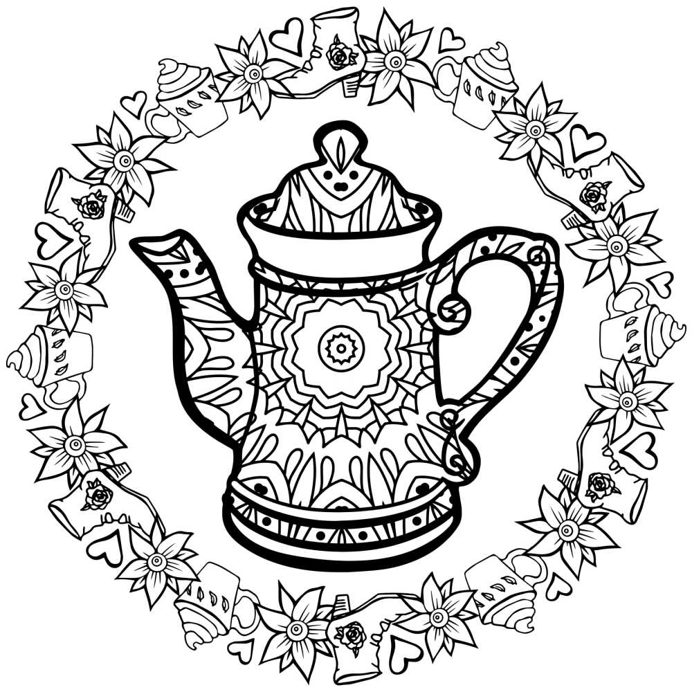 Free printable tea kettle coloring page