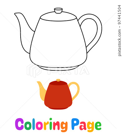 Coloring page with teapot for kids