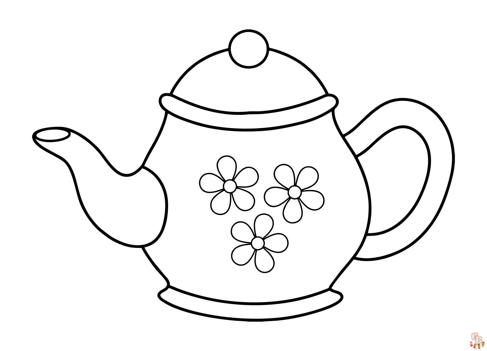 Enjoy coloring cute teapot coloring pages