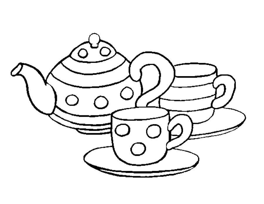 Online coloring pages coloring page teapot cups saucers dishes coloring pages for kids
