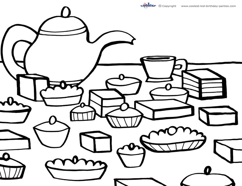 Printable tea party coloring page