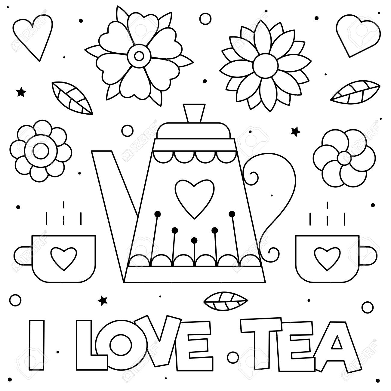 I love tea coloring page illustration cups and teapot royalty free svg cliparts vectors and stock illustration image