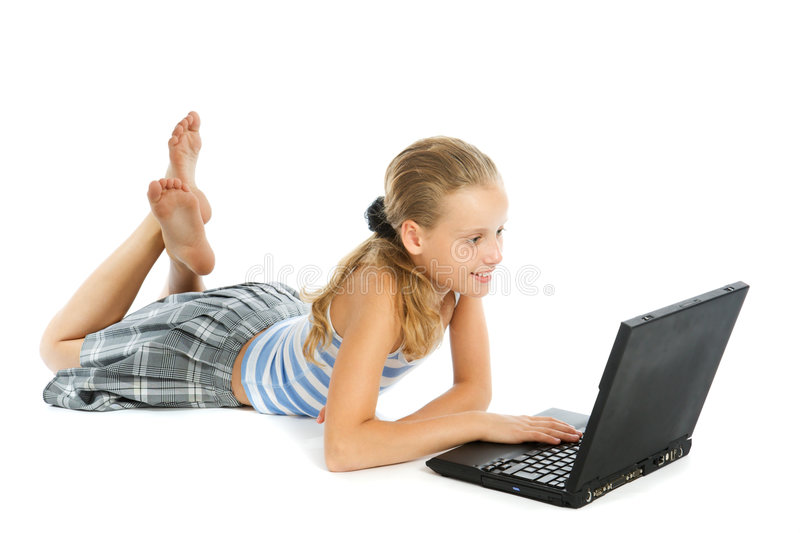 Teen girl with laptop stock photo image of munication