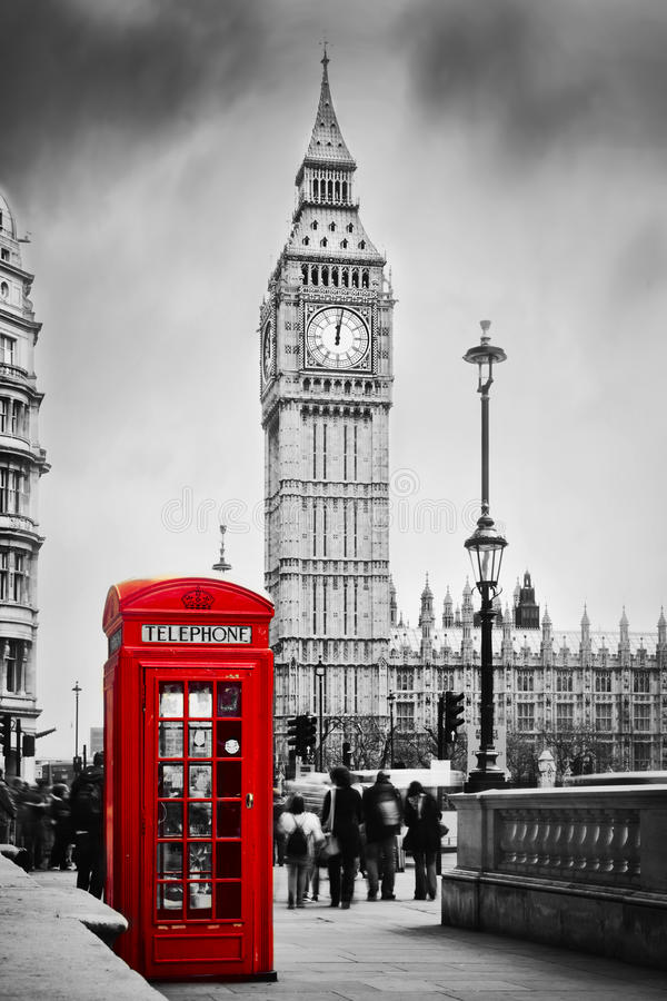 Red phone booth and big ben in london england uk stock photo