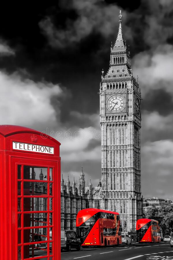 Red telephone booth big ben london england uk stock photos