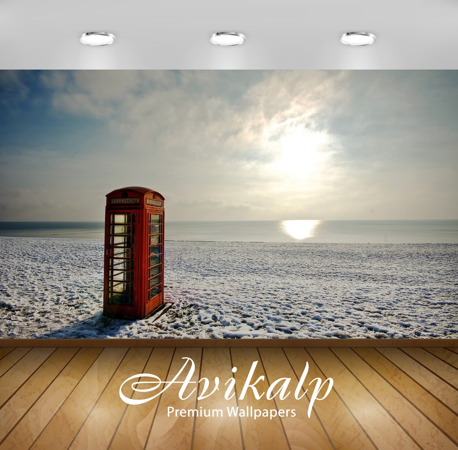 Exclusive awi red telephone booth on a winter beach nature â international