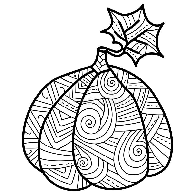 Pumpkin with leaf with fantasy patterns ornate coloring page for thanksgiving or halloween stock vector