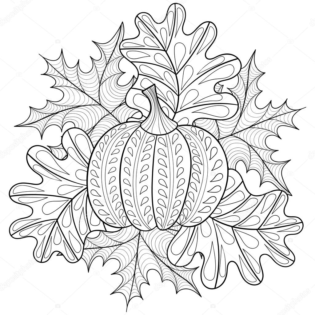 Vector autumn patterned background with pumpkin maple and oak l stock vector by ipanki