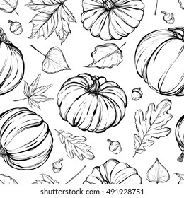 Autumn vectorleavespumpkins coloring book page design stock vector royalty free