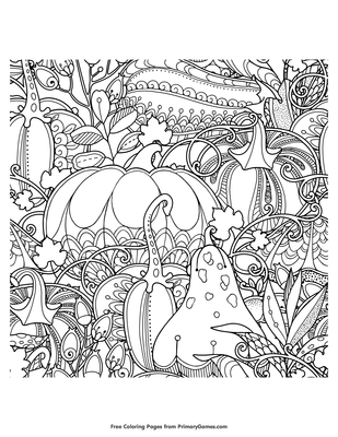 Fall pumpkins berries and leaves coloring page â free printable pdf from