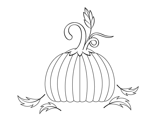 Printable pumpkin and fall leaves coloring page