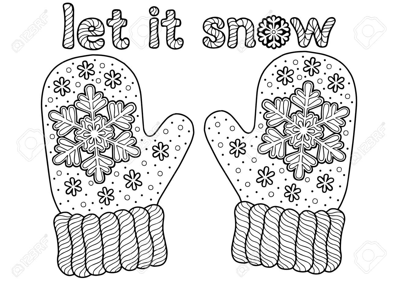 Vector christmas coloring page for adults knitted mittens on white background elements for christmas templates cards and invitation royalty free svg cliparts vectors and stock illustration image