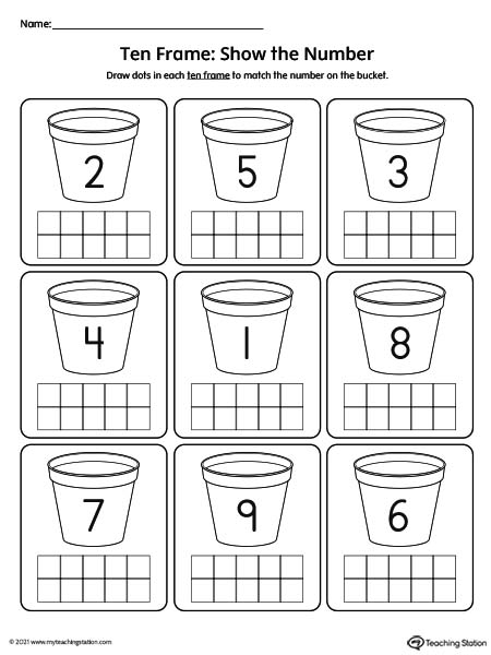 Free ten frame count color and write the number printable worksheet color