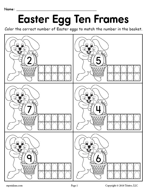 Printable easter egg ten frame worksheets numbers