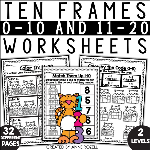 Ten frames worksheets numbers to