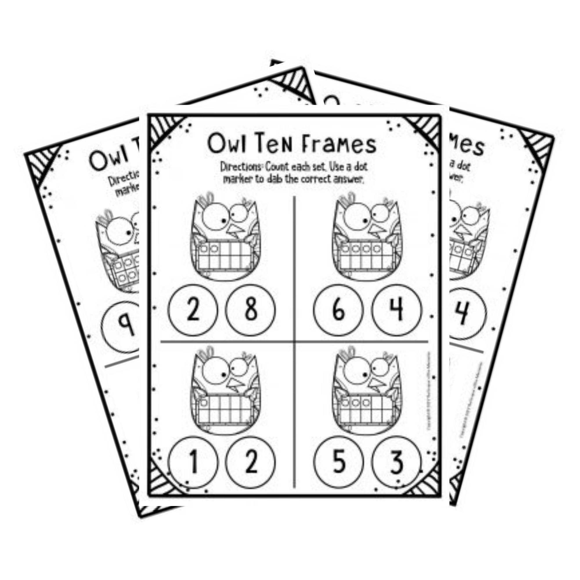 Free printable owl ten frame worksheets