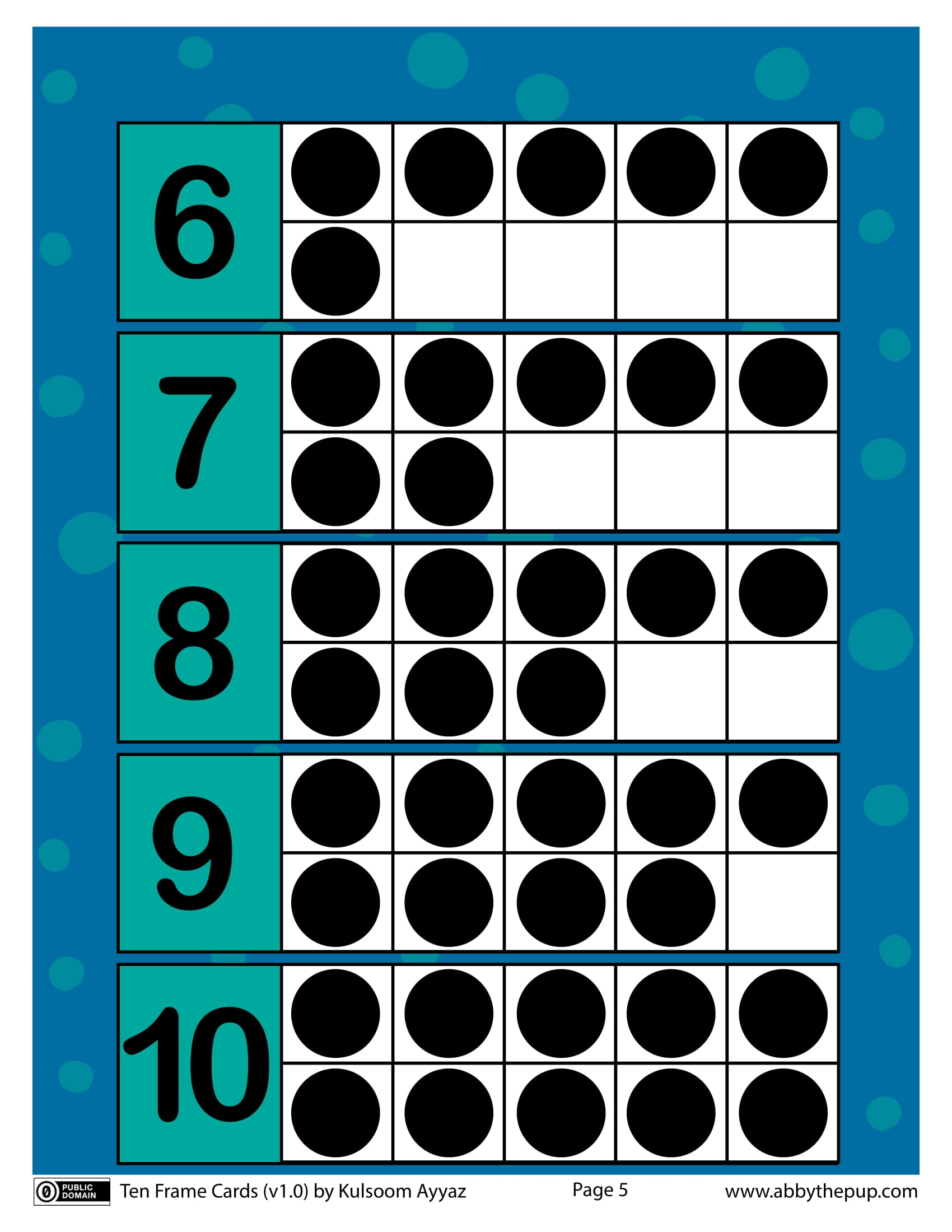 Ten frame cards with black dots and numbers free printable papercraft templates