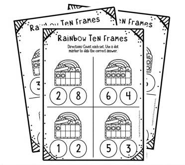 Free rainbow printable ten frame worksheets